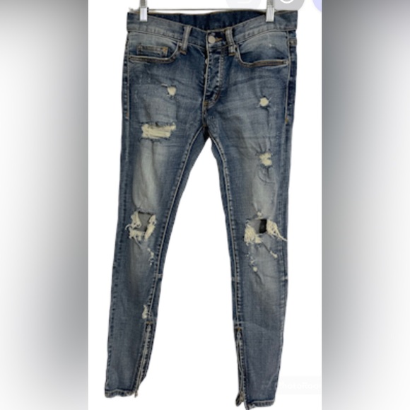 MNML Other - MNML Jeans Men Distressed Skinny Zipper Ankle Button Fly Blue